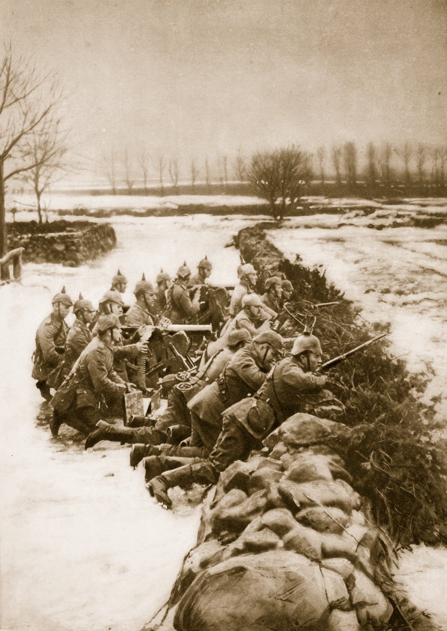 Saksalainen konekivääriosasto pitää barrikadia Puolassa, 1914-19 tekijältä German School