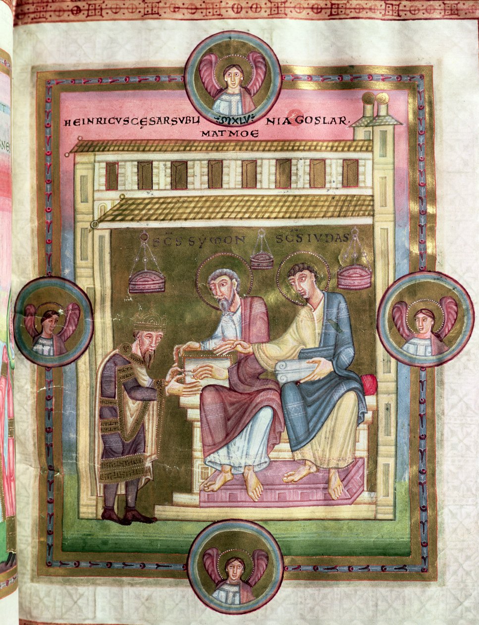 Henrik III (1017-56) apostolien Simonin ja Juudan kanssa Codex Caesareus Upsaliensis -kirjasta, n. 1045 tekijältä German School
