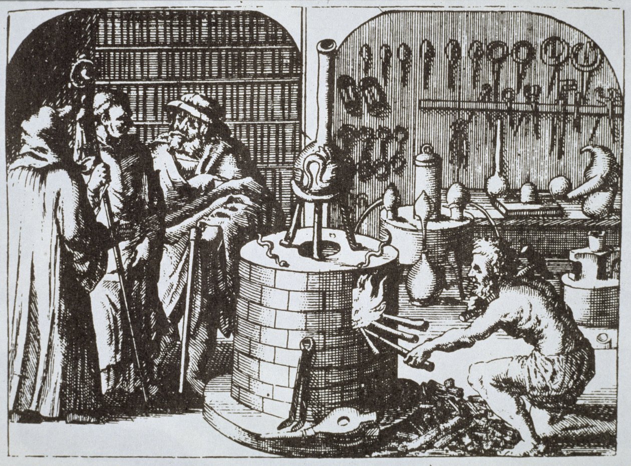 Hermetic Philosophers and an Alchemist, Michael Majerin (1625) Museum Hermeticumista kuvattuna 1800-luvun lopulla julkaistussa taikuuden historiassa tekijältä German School