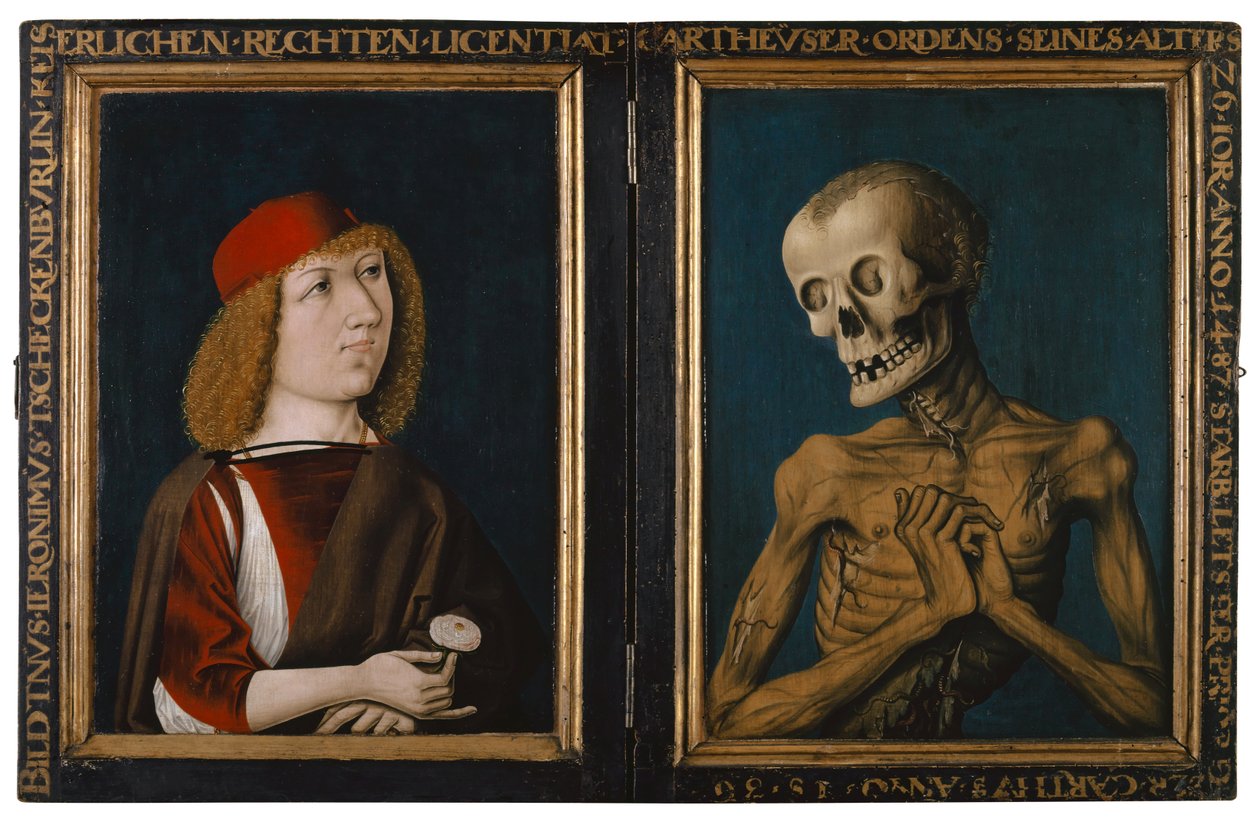 Hieronymus Tscheckenbürlin ja kuoleman personifikaatio, 1487 (sekoitettu tekniikka kalkkipuulla) tekijältä German School