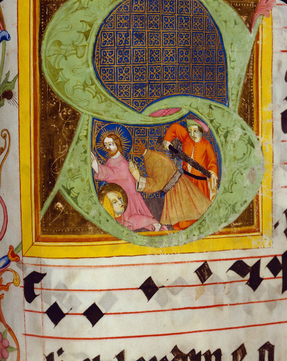 Historioitu alkukirjain S Pyhän Johannes Kastajan dekolaatiolla, Friedrich Zollnerin Langenzennin Graduaalista, 1439-42 tekijältä German School