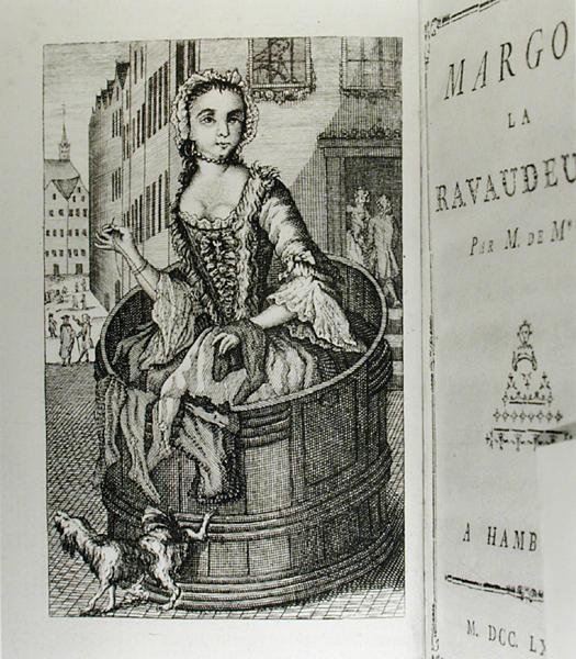 Kuvitus "Margot la Ravaudeuse" (1750), kirjoittanut M. de M. (Louis Charles Fougeret de Monbron 1706-1761), julkaistu vuonna 1777 (kaiverrus) (m/w kuva) tekijältä German School