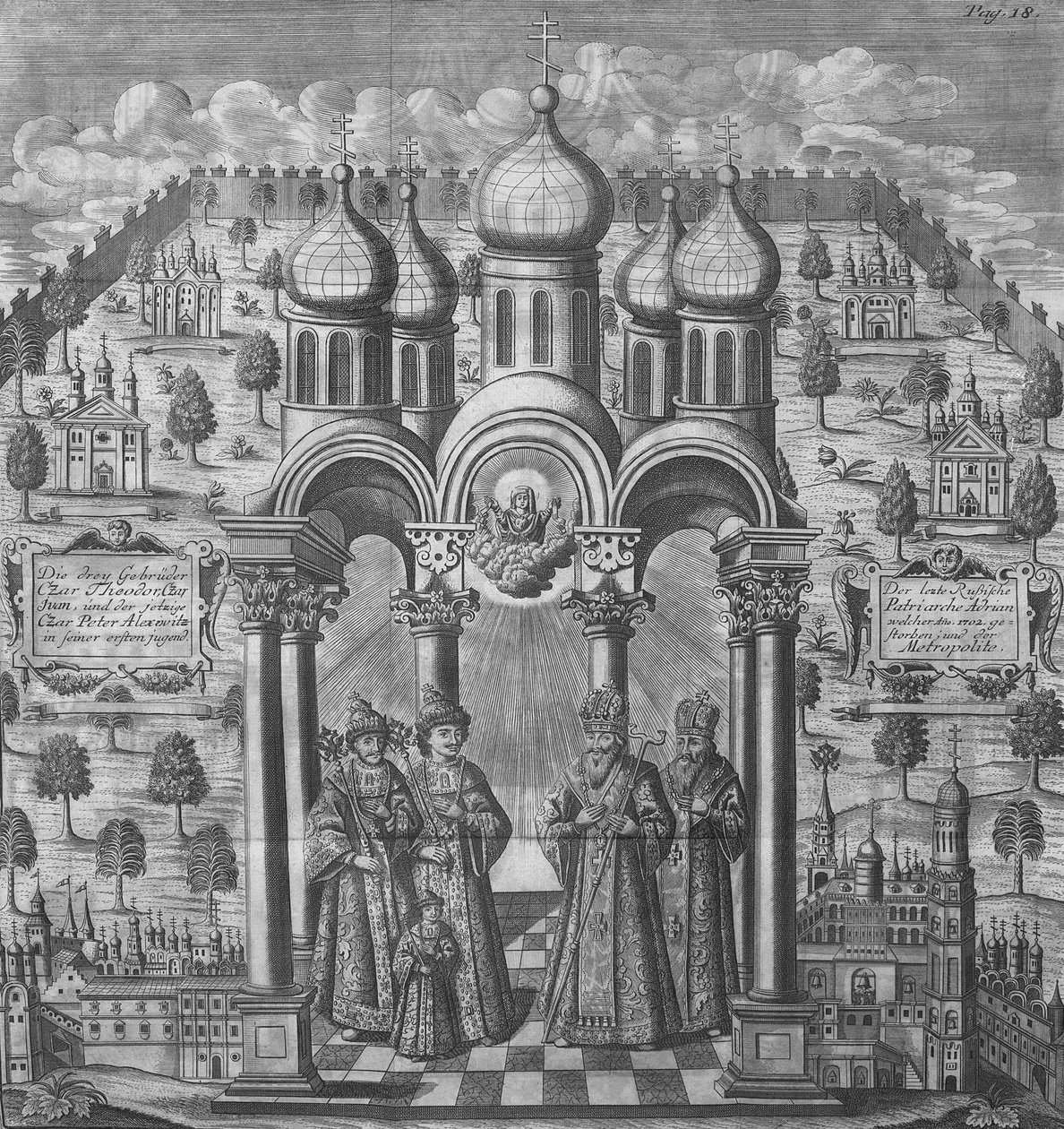 Kuvitus Friedrich Christian Weberin teoksesta "Das veraenderte Russland", 1721 (kaiverrus). tekijältä German School