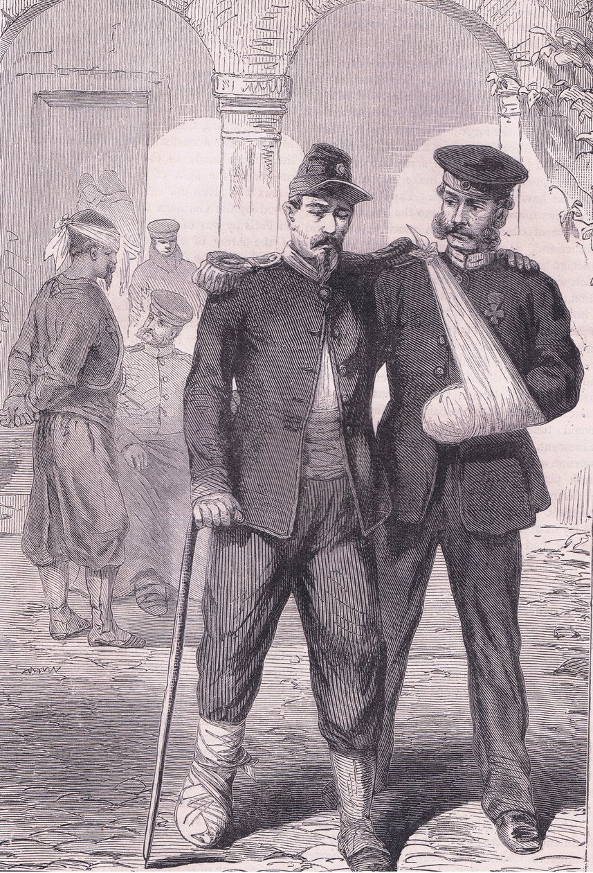 Sairaalassa Cassells History of the sodan Ranskan ja Saksan välillä, julkaisija Cassell and Company Limited, n. 1890 (litho) tekijältä German School