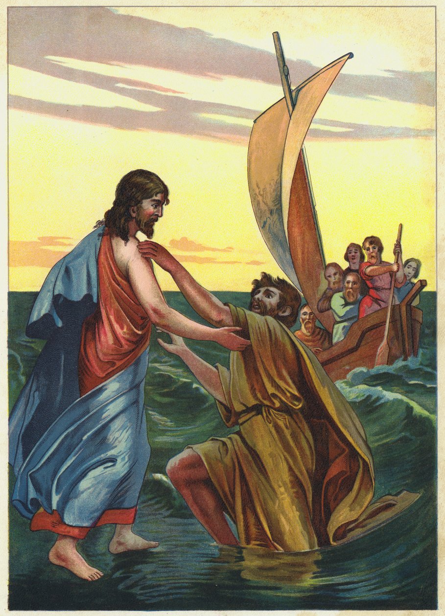 Jeesus kävelee veden päällä (värilitografia) tekijältä German School