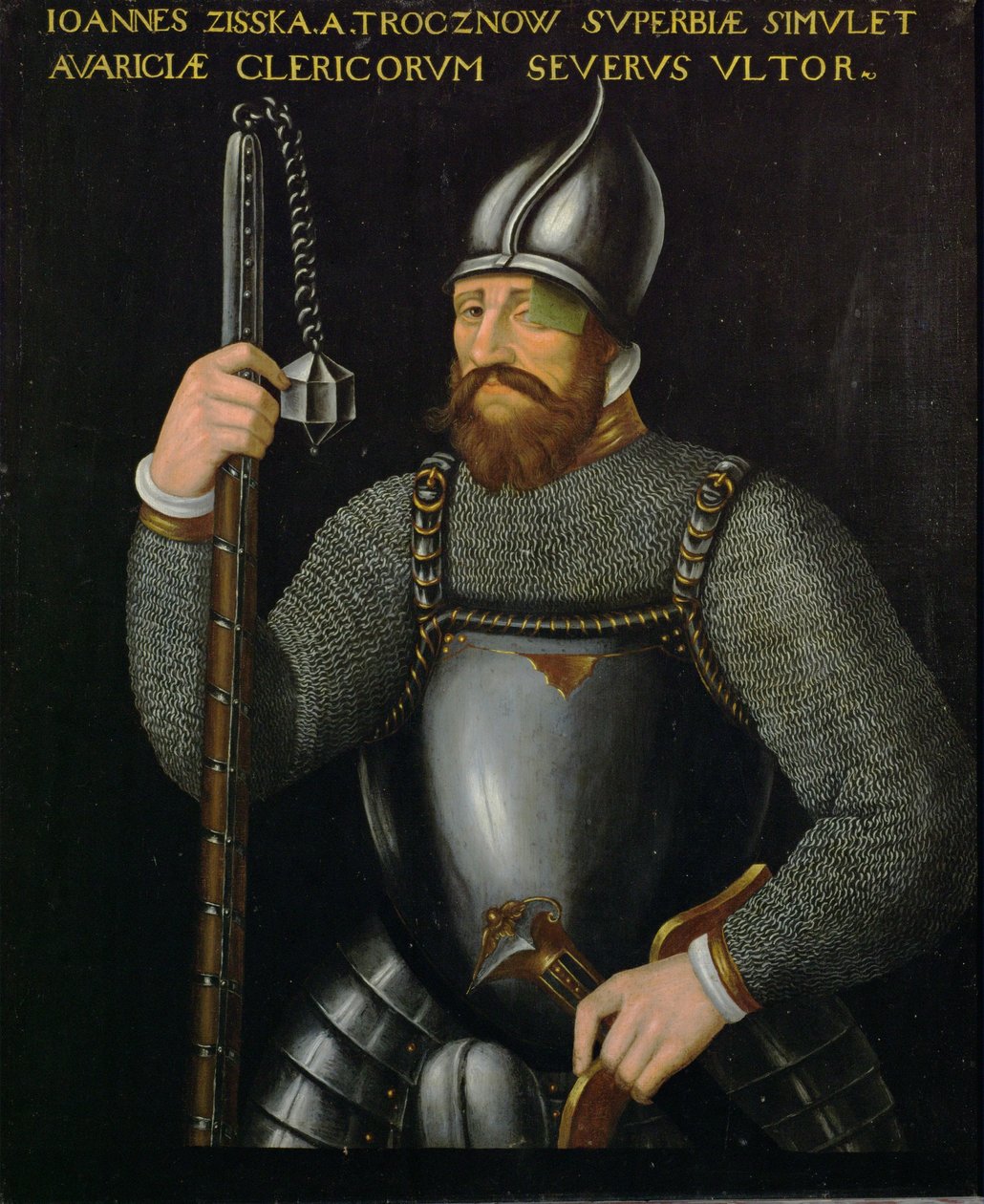 Johann Ziska von Trocnov, Böömin hussilaisten ja taboriittien johtaja, joka voitti kaksi taistelua keisarillisia armeijoita vastaan vuosina 1420 ja 1422 ... tekijältä German School