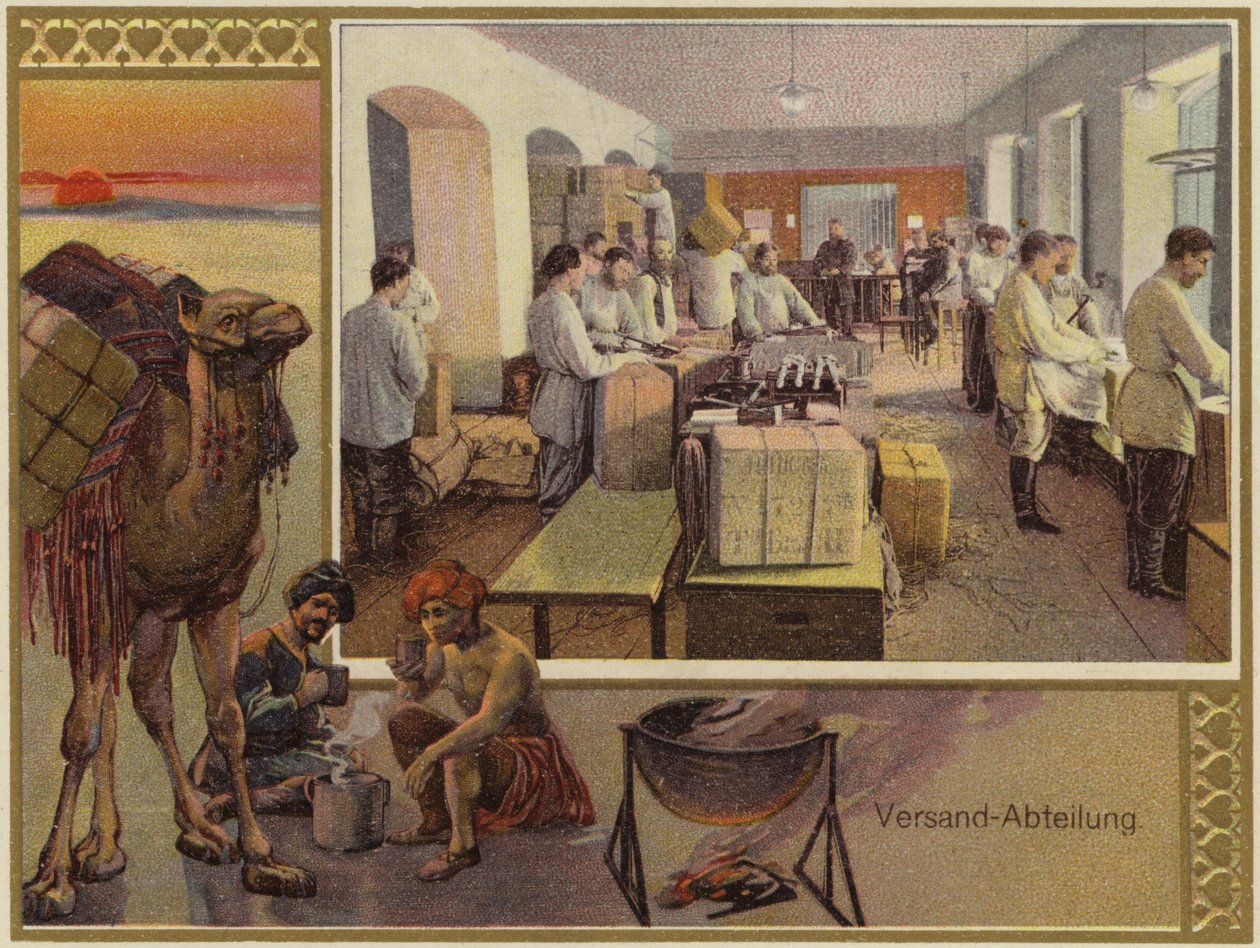 K ja S Popov Brothers mainos (värillinen litografia) tekijältä German School