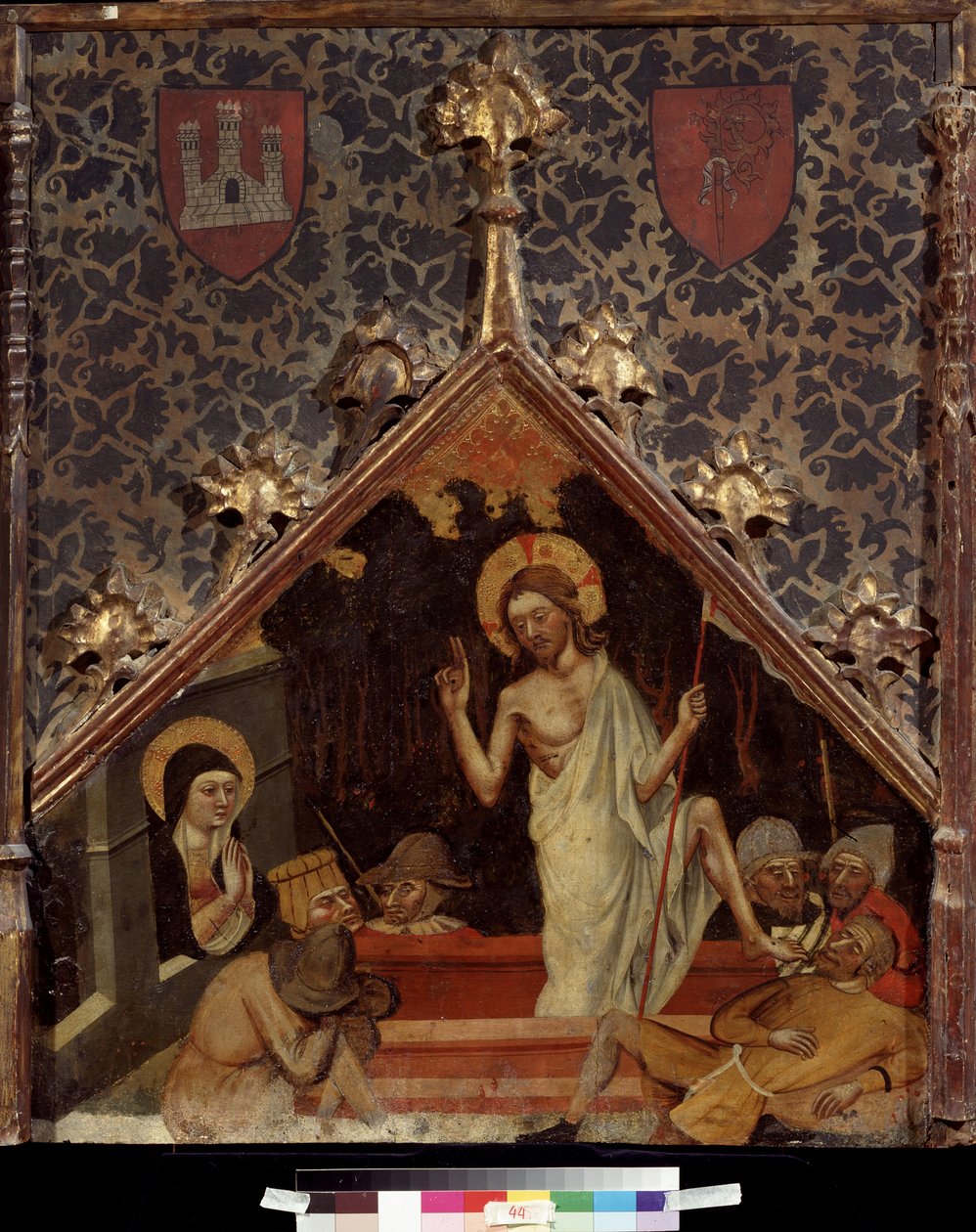 ""Ylösnousemus"" Maalaus puulle 1400-luvun saksalaisesta koulusta. Pushkin-museo, Moskova tekijältä German School