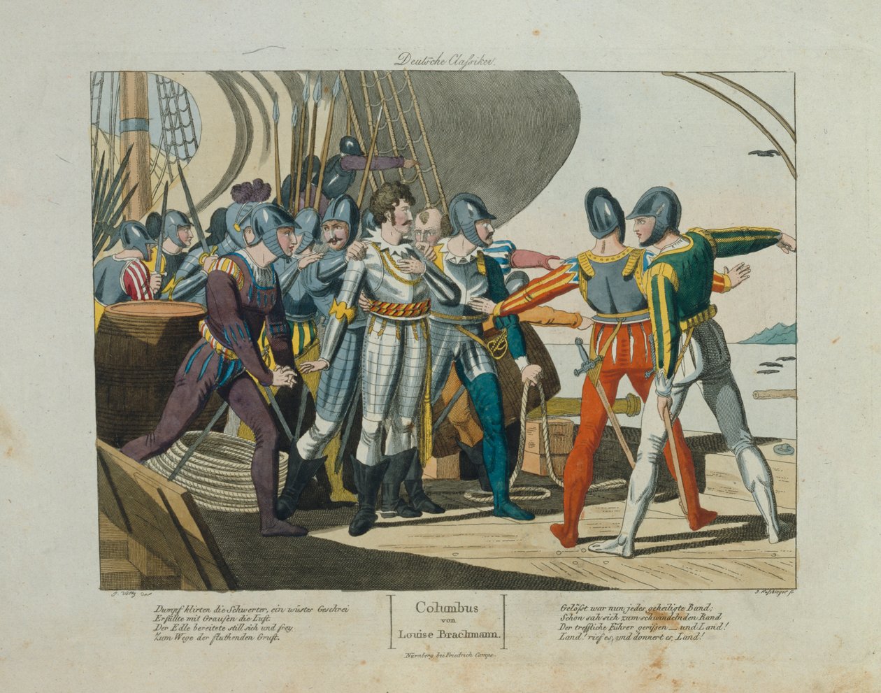 Maata, maata! Christopher Kolumbuksen saapuminen Amerikkaan, julkaisija Friedrich Campe, Nürnberg, n. 1820 tekijältä German School