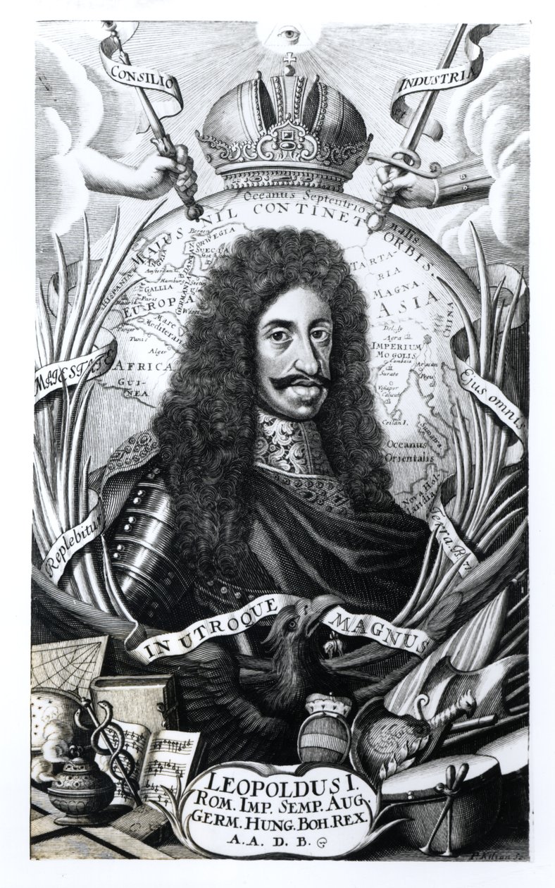 Leopold I (1640-1705), Unkarin kuningas ja Pyhän Rooman keisari, kaiverrus Philipp Kilian (1628-93) tekijältä German School
