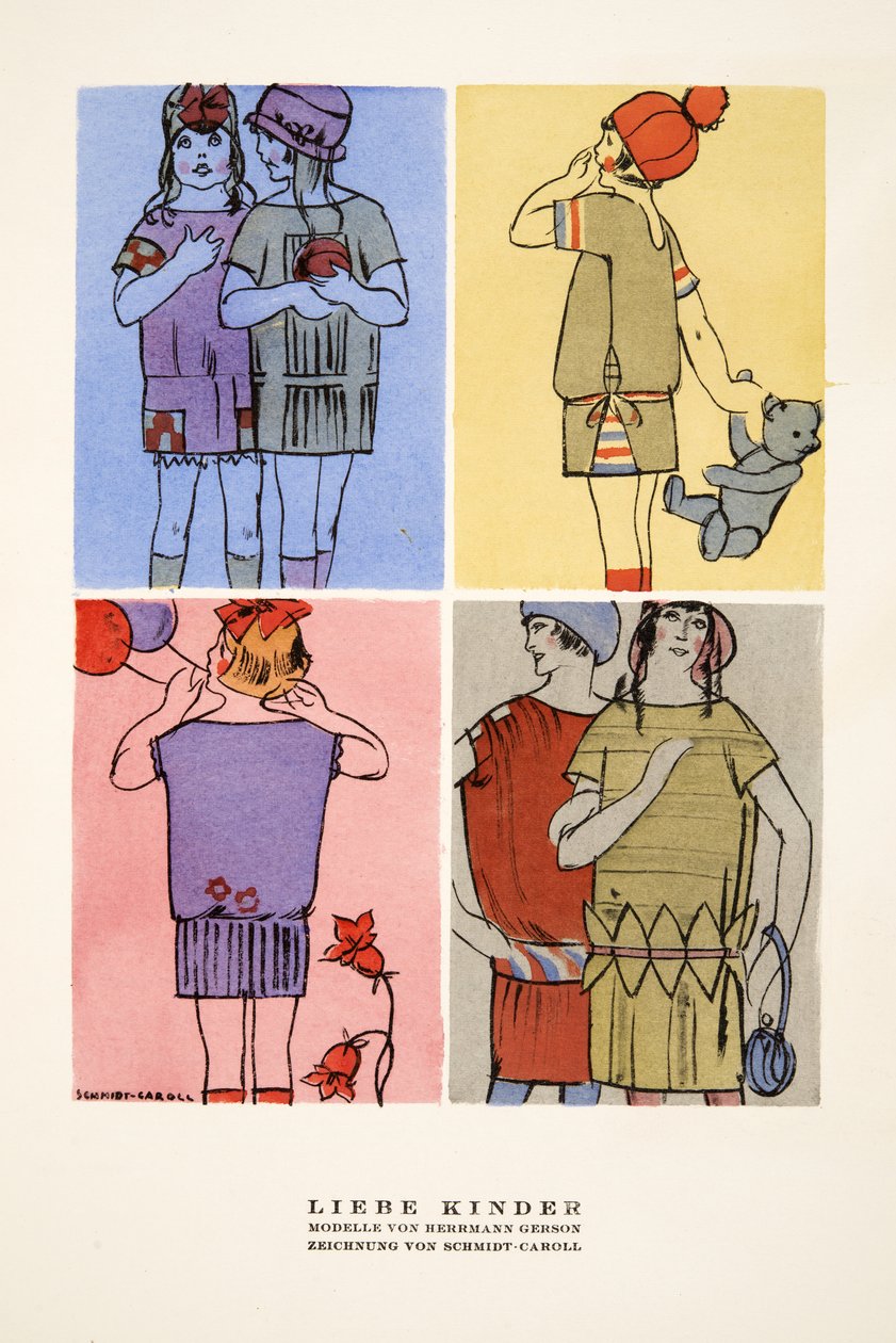 "Lieber Kinder", Hermann Gersonin lastenvaatteiden mainos, julkaisusta Styl, pub.1922 (pokkaripainatus). tekijältä German School