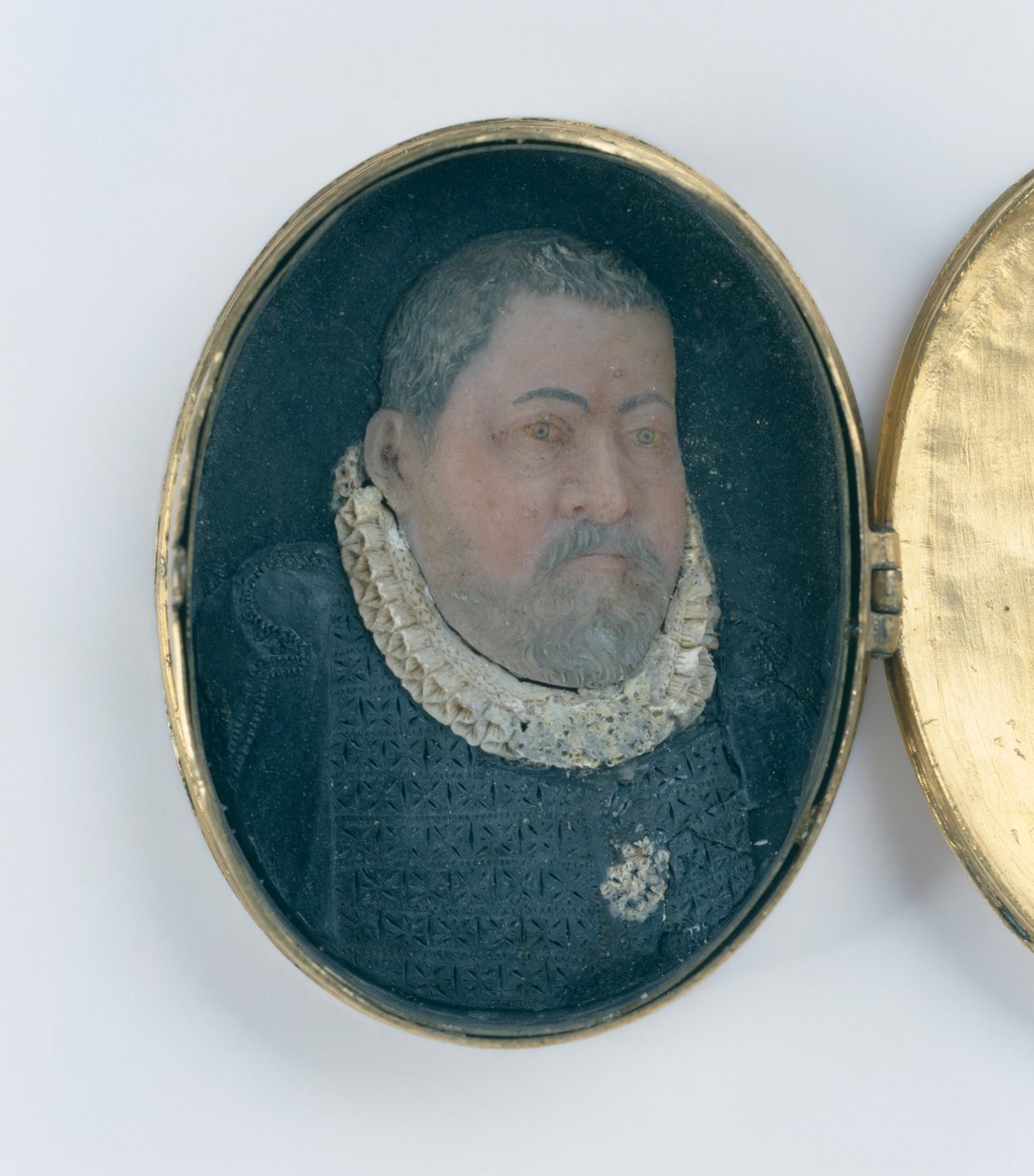 Medaljonki, jossa on vahaa sisältävä pienoismuotokuva Landgrave Wilhelm IV:stä (kullattua hopeaa ja vahaa) (yksityiskohdat 312102 ja 312135) tekijältä German School