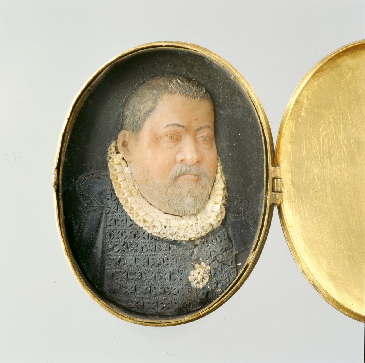 Medaljonki, jossa on vahaa sisältävä pienoiskuva Landgrave Wilhelm IV:stä (vaha ja kullattu hopea) (katso myös 312134 ja 312135) tekijältä German School