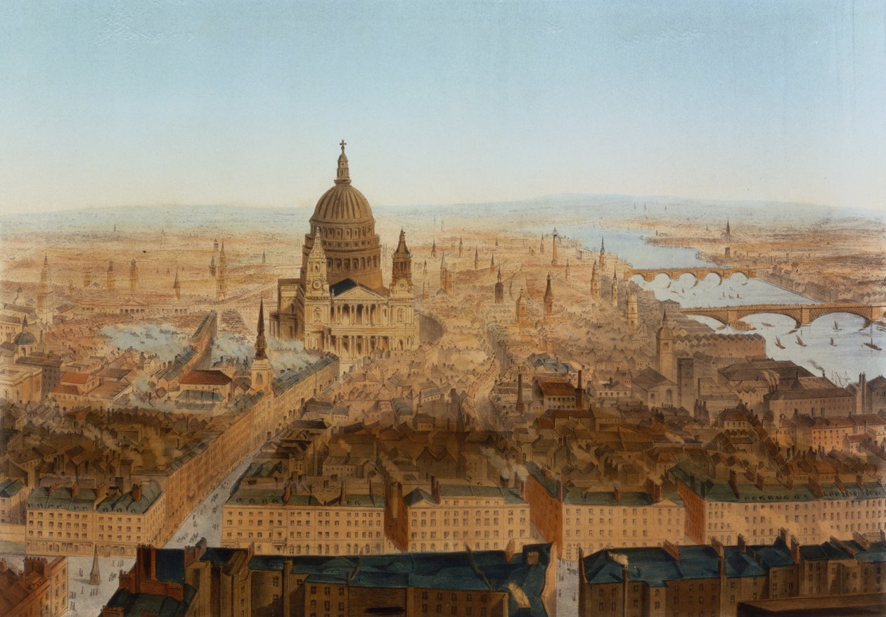 Lontoo: lintuperspektiivistä St. Pauls ja Thames, pubi. kirjoittanut Carl Martin tekijältä German School