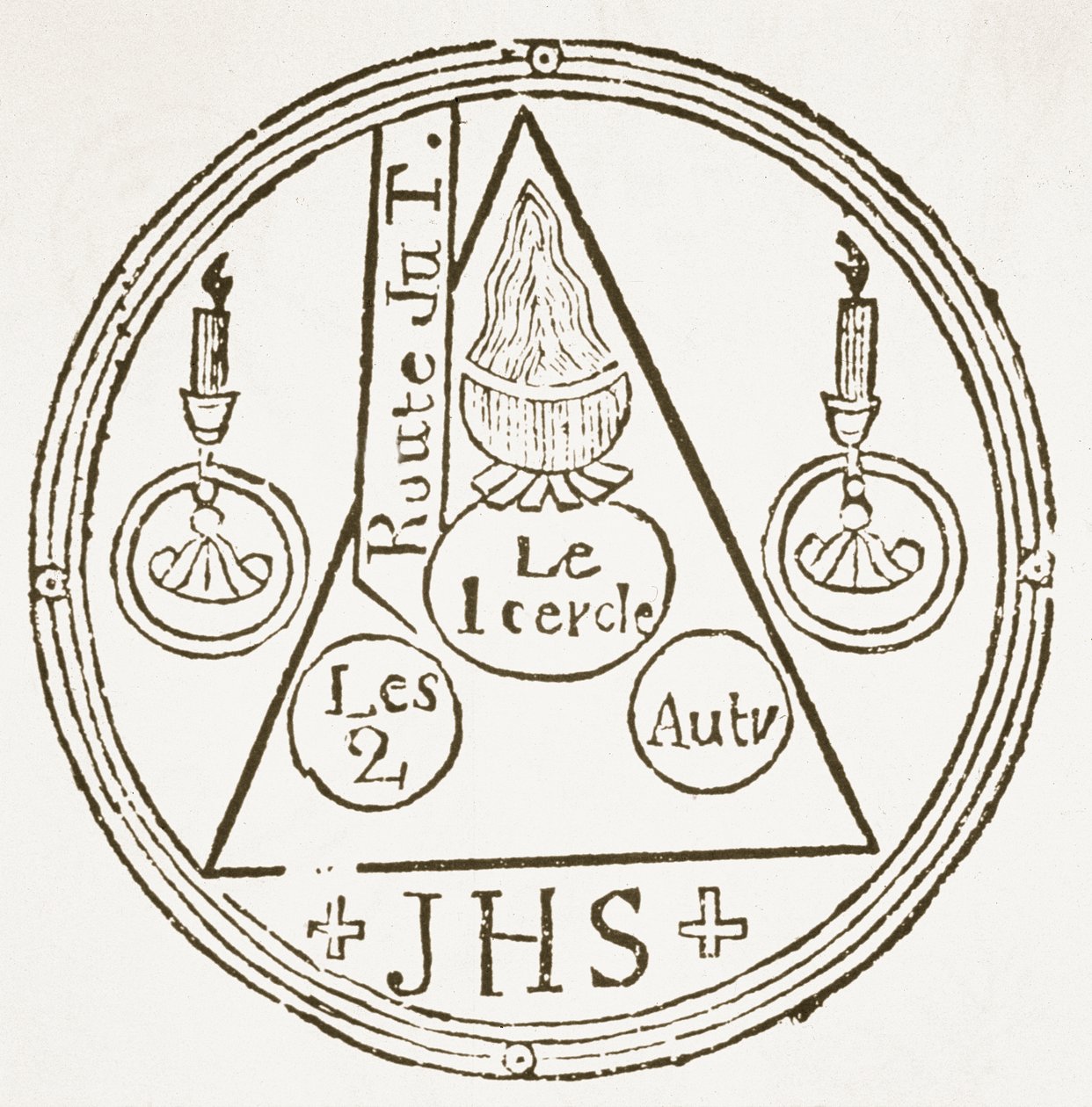 Magic Circle, kopio tohtori Faustensin Dreyfacher Hollenzwangin kuvituksesta, Passau 1407, jäljennös Das Kolster Vol V, kirjoittaja J Scheible, 1845, käytetty historiassa Magic, julkaistu 1800-luvun lopulla. tekijältä German School