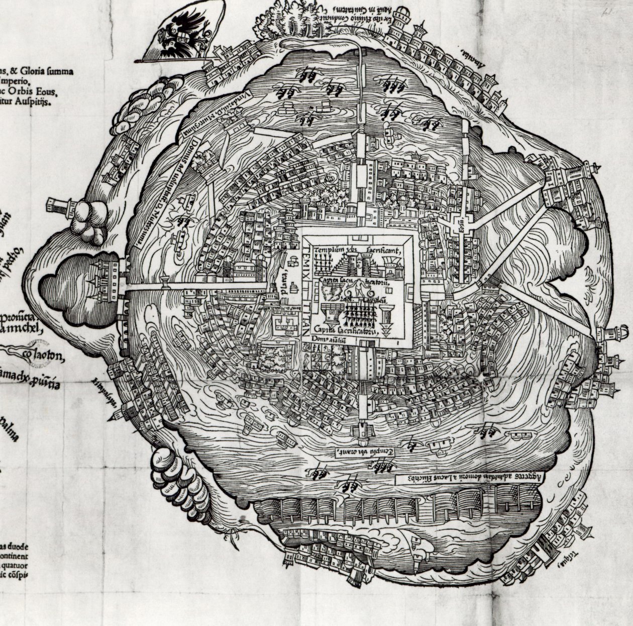 Tenochtitlanin kartta Praeclara Ferdinandi Cortesii de Nova Maris Oceani Hispania Narratista tekijältä German School