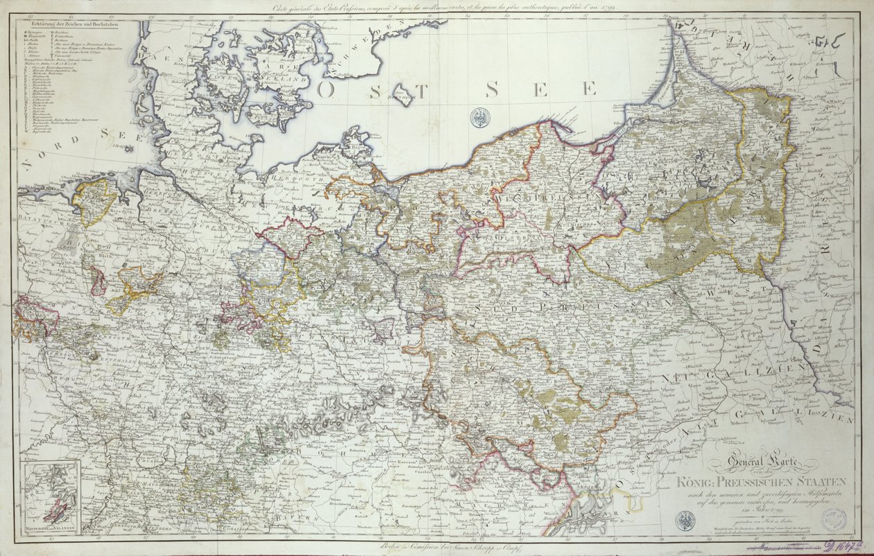 Preussin valtioiden kartta vuonna 1799 (painettu) tekijältä German School