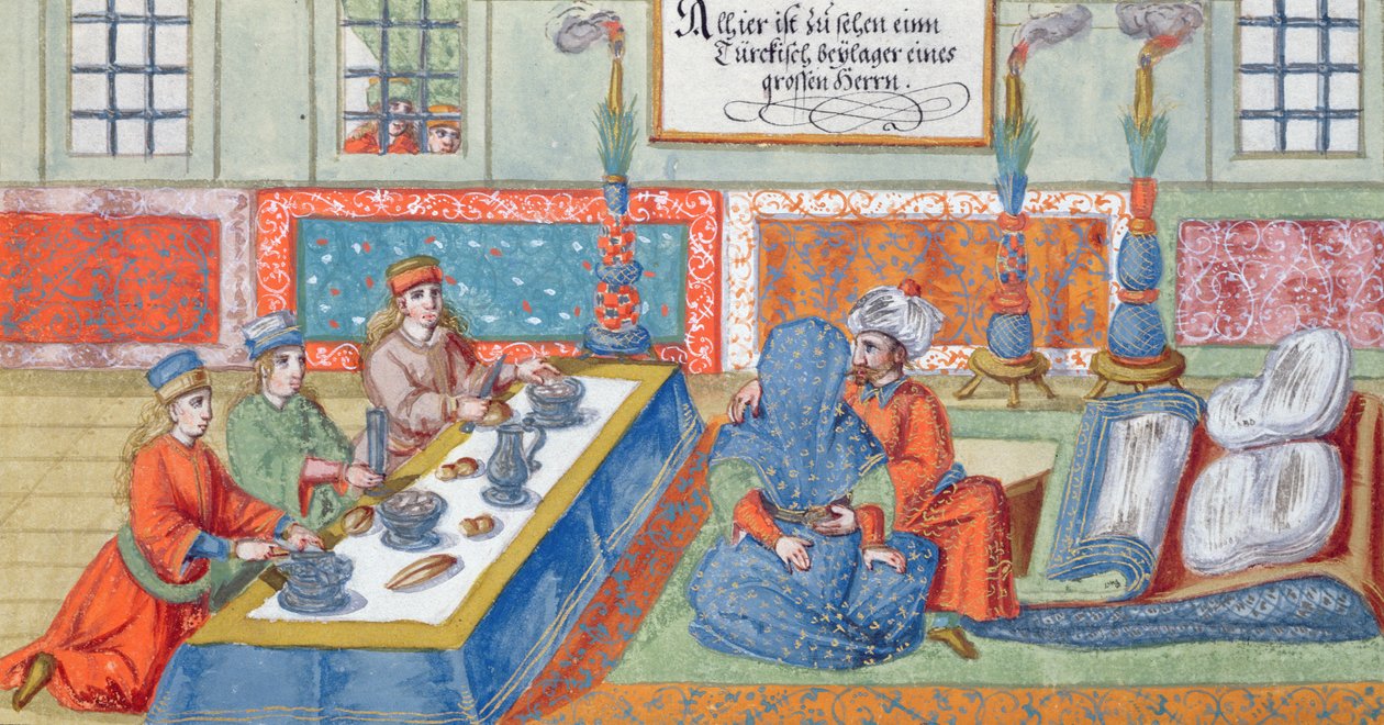 Avioliittokohtaus, käsikirjoituksesta Ottomaanien valtakunnasta, n. 1600 (wc paperilla) tekijältä German School