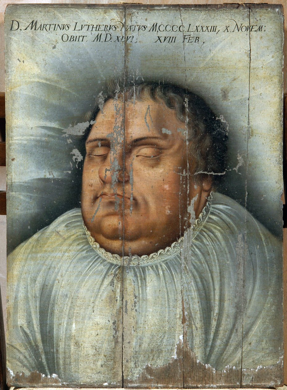Martin Luther (1483-1546) kuolinvuoteellaan (M. Luther On His Deathbed). Anonyymi maalaus, öljy puulle tekijältä German School