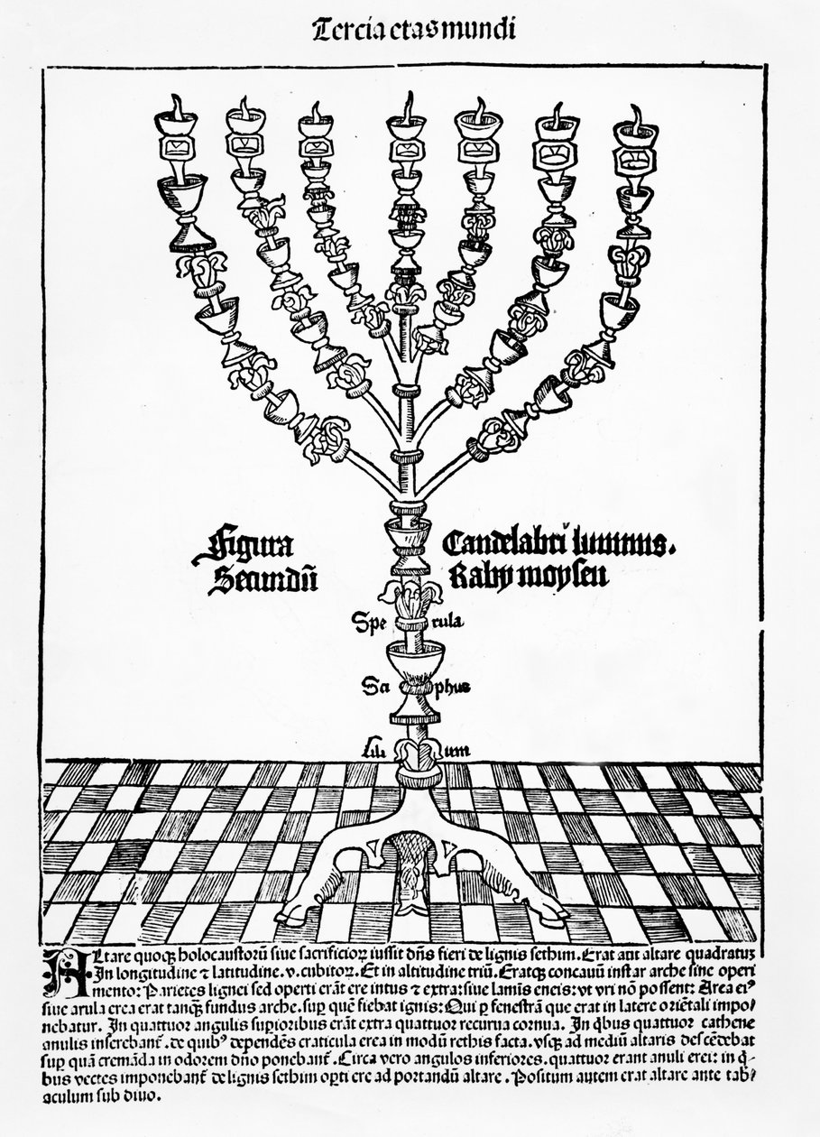 Menorah, Hartmann Schedelin Liber Chronicarumista, julkaistu Nürnbergissä, 1493 tekijältä German School