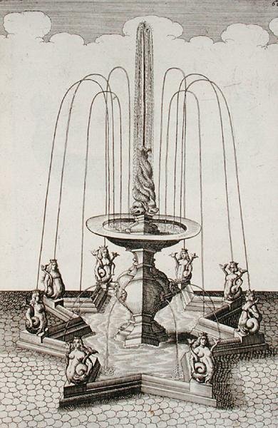 Merenneito-suihkulähde, "Architectura Curiosa Nova", kirjoittanut Georg Andreas Bockler (1617-85), julkaistu 1704 (kaiverrus) tekijältä German School