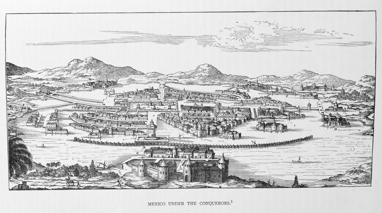 Mexico City Under the Conqueror, julkaisusta "The Narrative and Critical History of America", toimittanut Justin Winsor, Lontoo, 1886 tekijältä German School