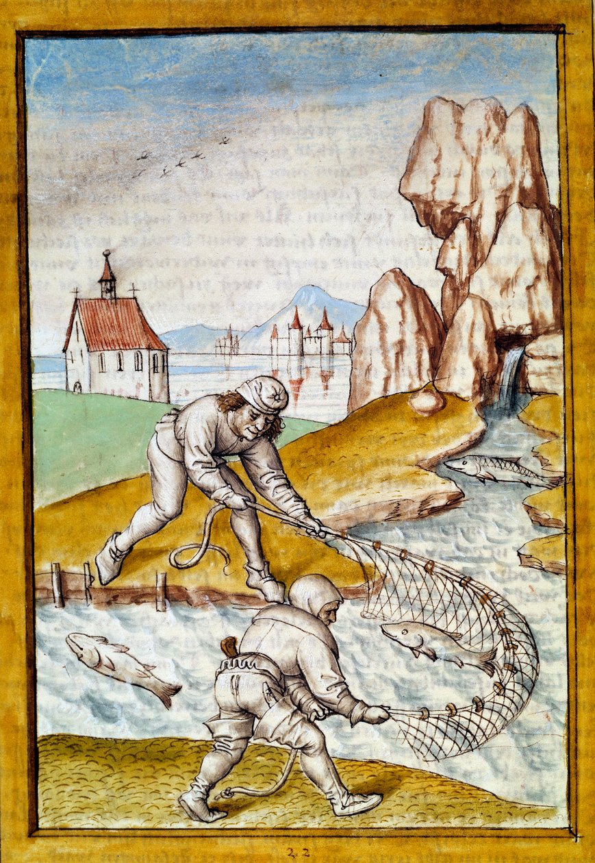 Pienoisverkkokalastus saksankielisestä käännöksestä Bidpain "Kalilan (Calila) ja Dimnan" taruista. 1400-luvun Chantilly, Musee Conde tekijältä German School