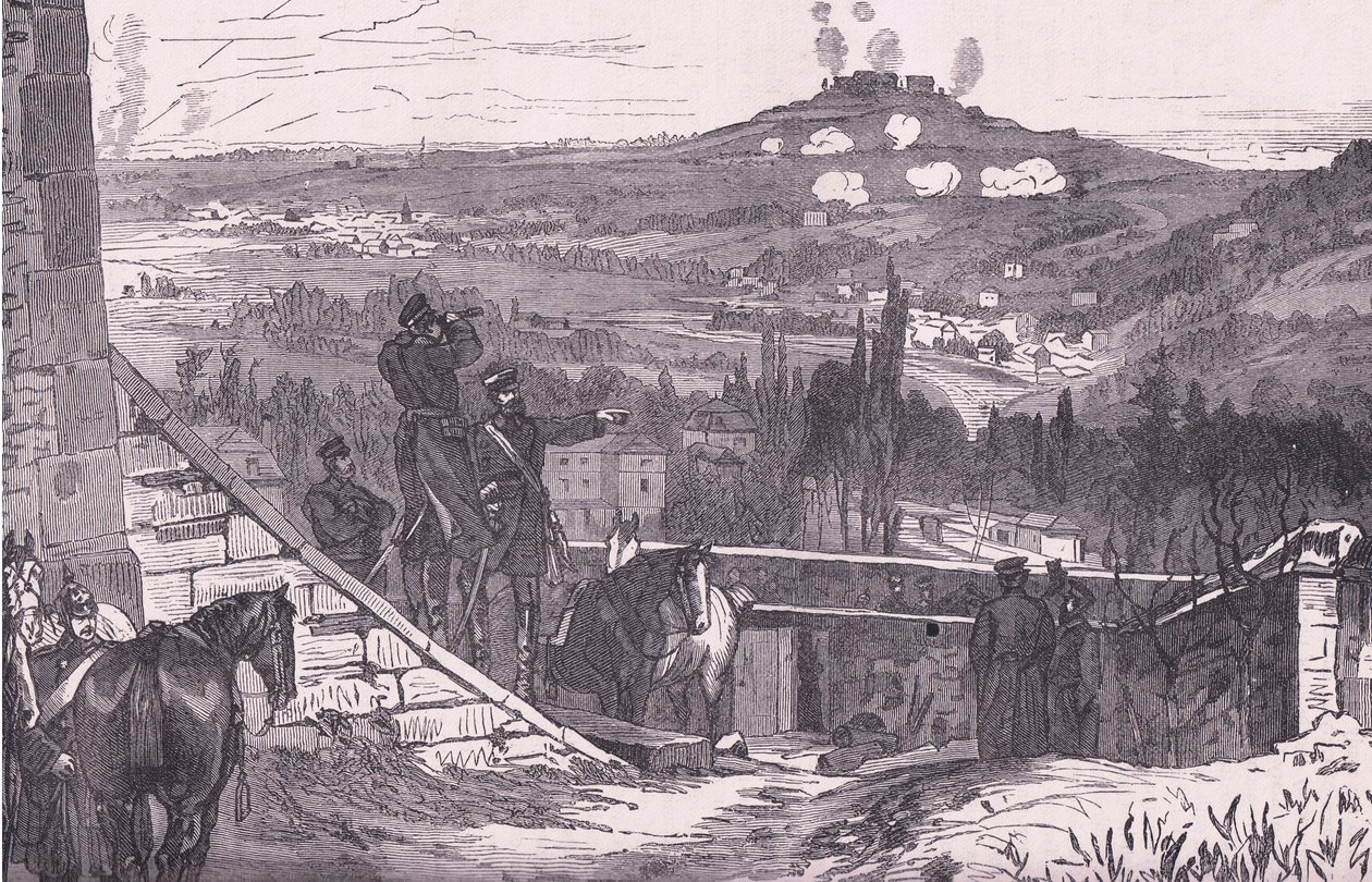 Mount Valerien piirityksen aikana, Cassells History of the War välillä Ranskan ja Saksan välillä, julkaisija Cassell and Company Limited, n. 1890 (litho) tekijältä German School