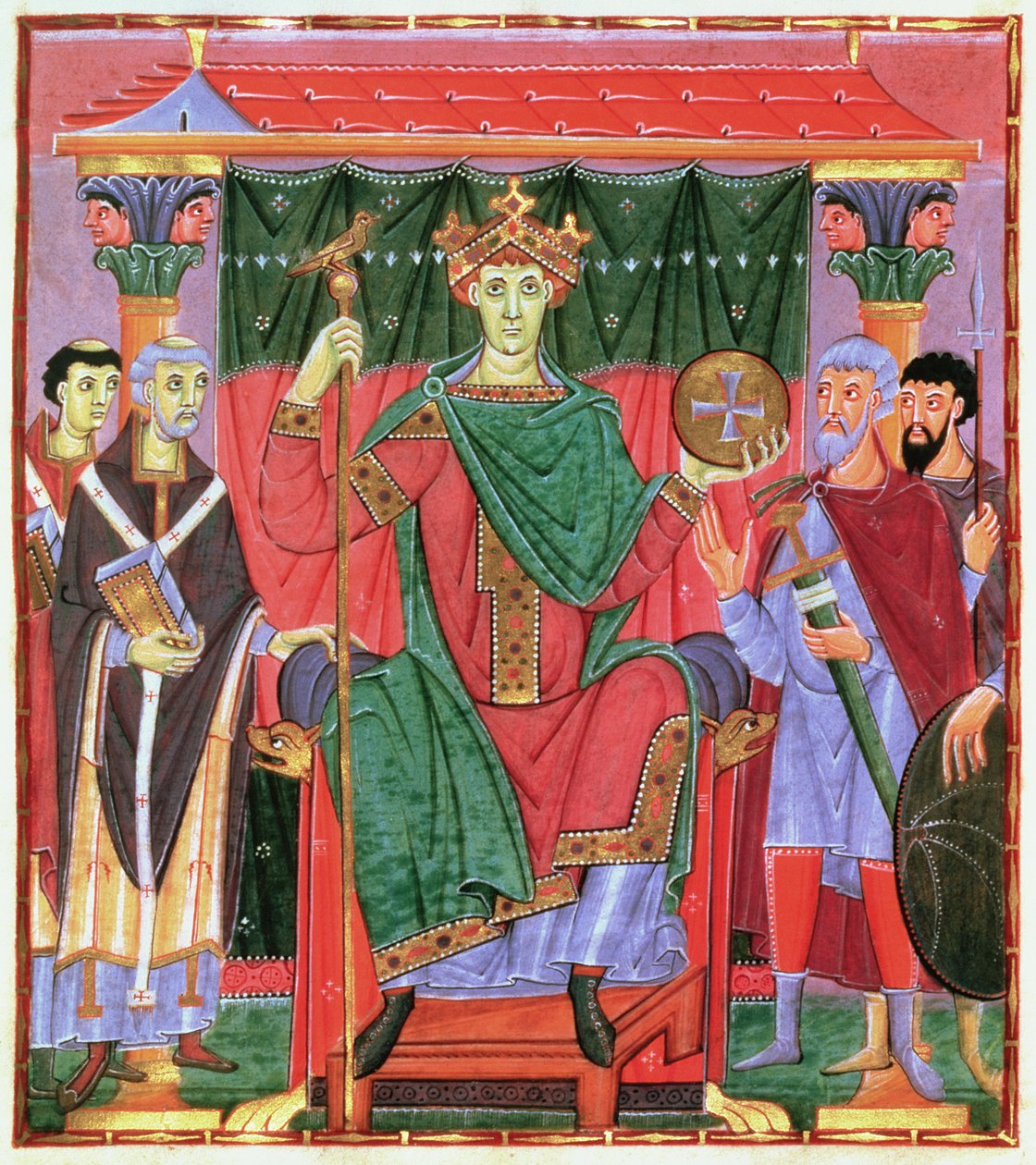 Ms Cim.4453 f.42r Pyhän Rooman keisari Otto III istui valtaistuimella (980-1002), n.998 tekijältä German School