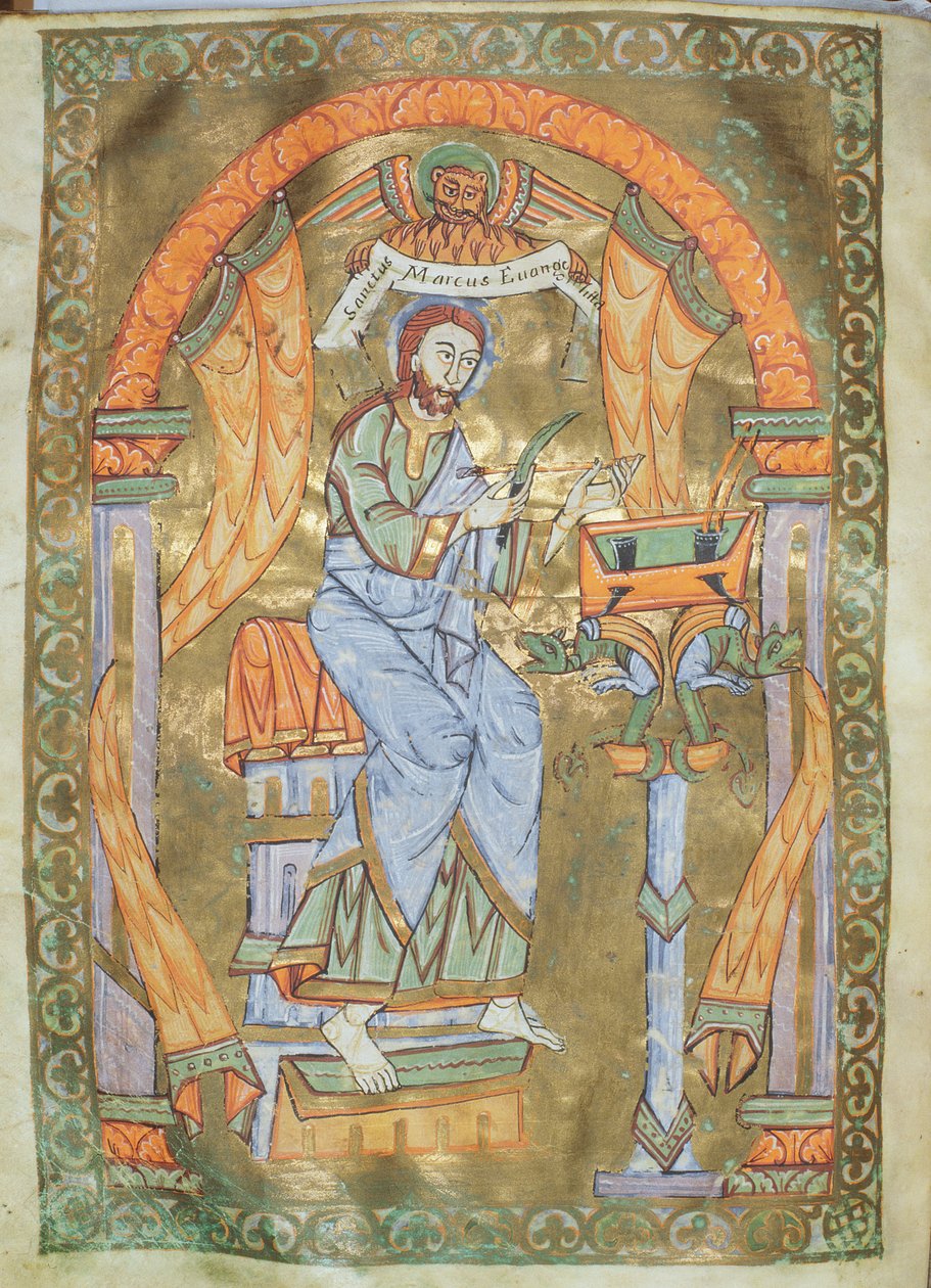 Ms Czart 1207 IV fol 76v St. Mark the Evangelista, The Evangeliarium of the Cathedral of Plock, n. 1075 tekijältä German School