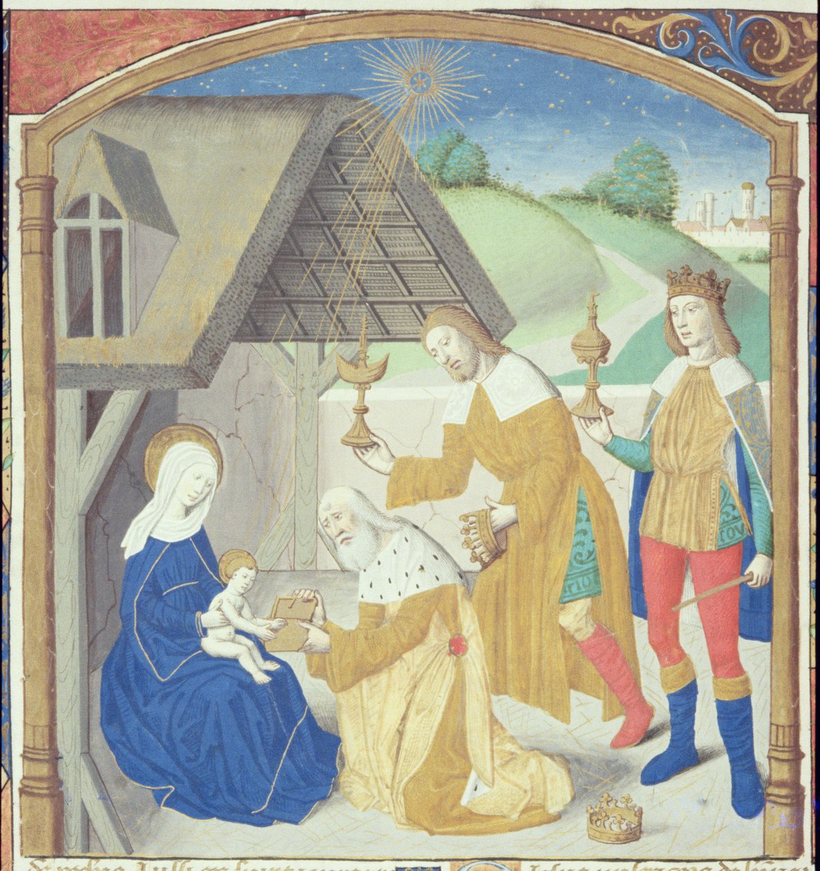 Ms Hunter 36 f.44r Syntymä, Vita Christi, Ludolf of Saxony, n. 1300-7778 tekijältä German School