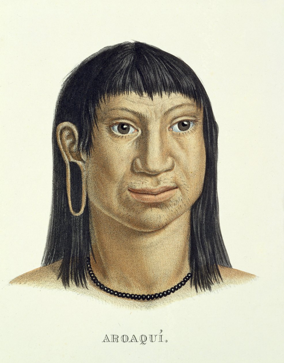 Aroaqui-heimon syntyperäinen mies, Johann Baptist von Spixin (1781-1826) ja Karl Friedrich Philipp Martiuksen (1794-1868) julkaisusta Atlas of a Journey in Brazil, julkaistu noin 1835-1850. tekijältä German School