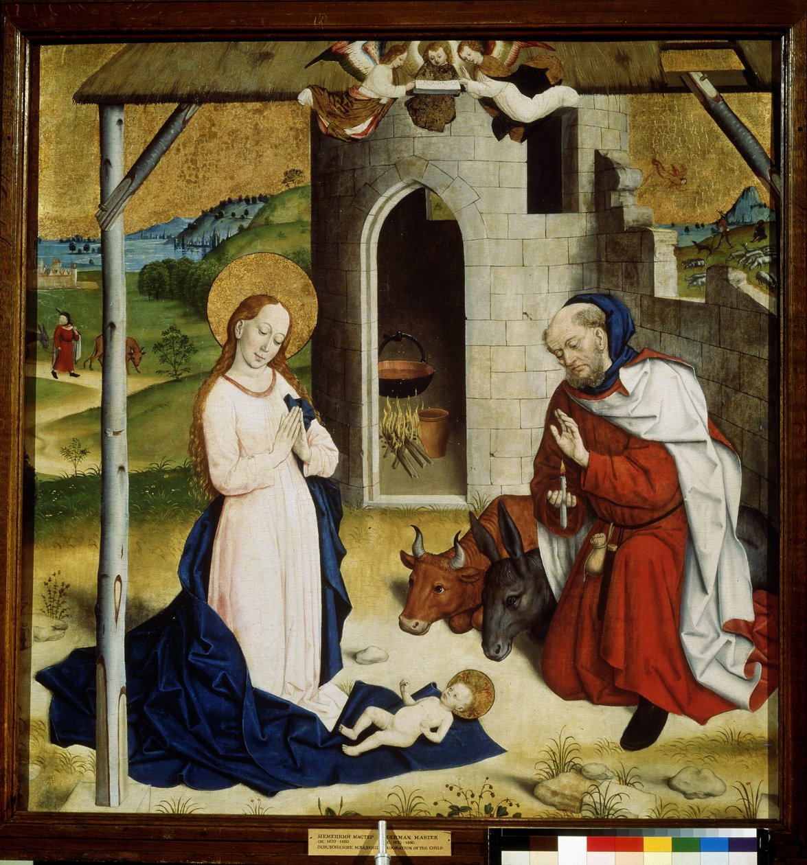 ""Nativite"" (Kristuslapsen palvonta) Saksalaisen koulun tauti. 1470-1480 Pushkin-museo, Moskova tekijältä German School