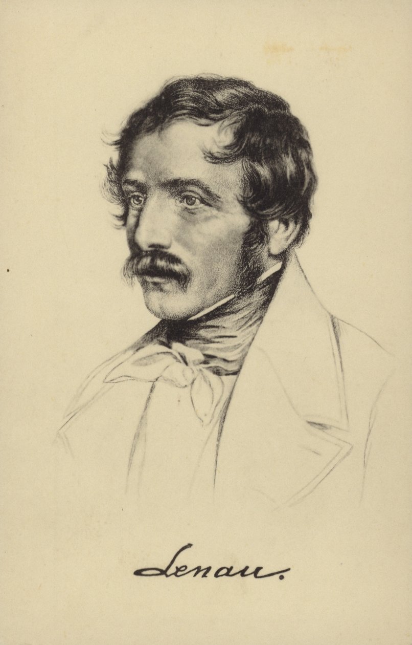 Nikolaus Lenau (1802-1850), itävaltalainen runoilija (litografia). tekijältä German School