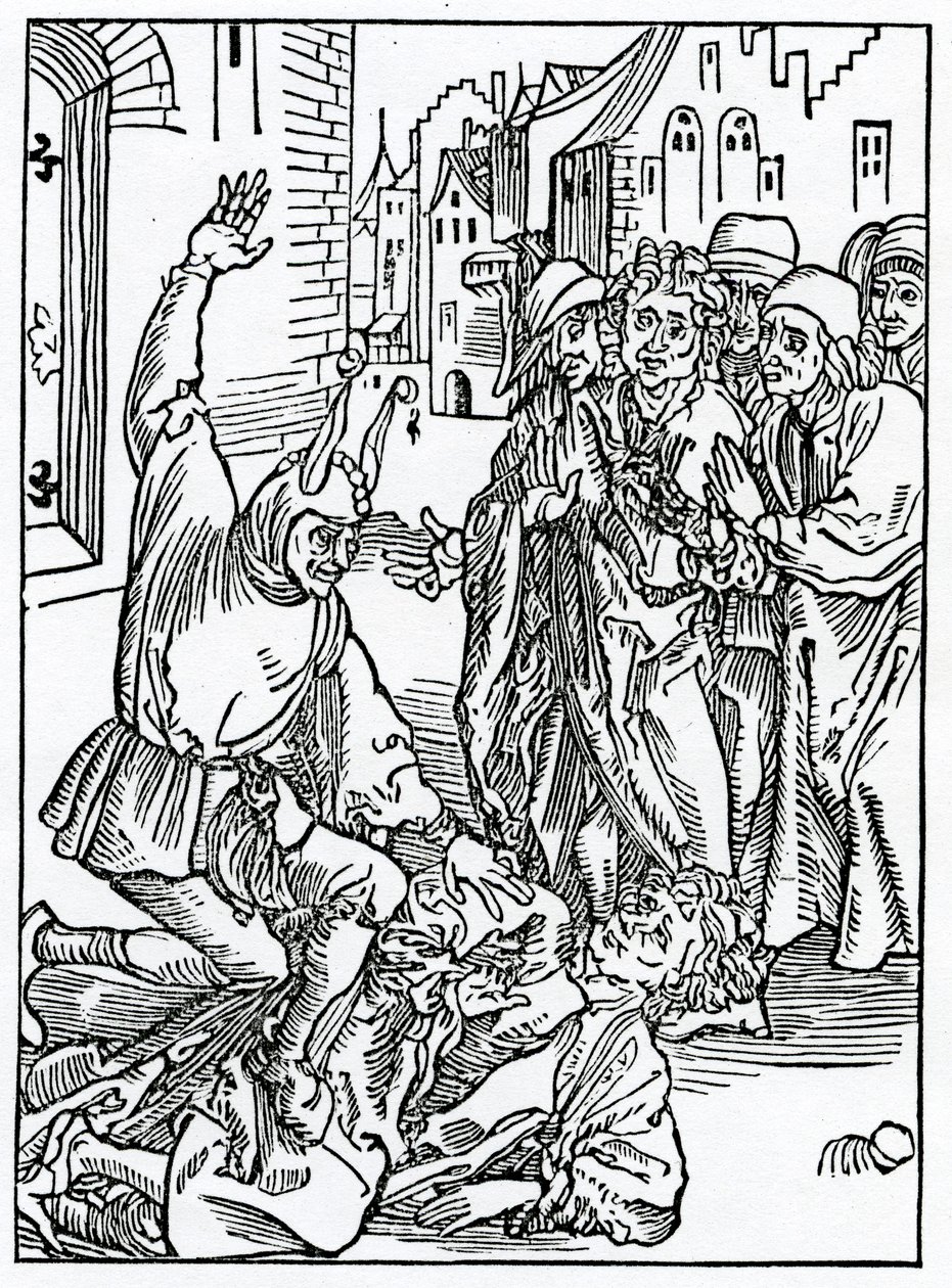 Amytein ja frendshypin brekynge ja hurtynge, kuvitus Alexander Barclayn englanninkielisestä käännöksestä "The Ship of Fools" vuonna 1874 julkaistusta painoksesta tekijältä German School