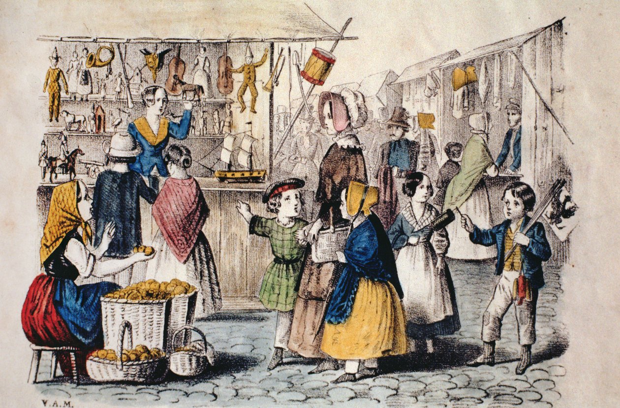 Ulkoilmamarkkinat Saksassa, n.1860 (värikaiverrus) tekijältä German School