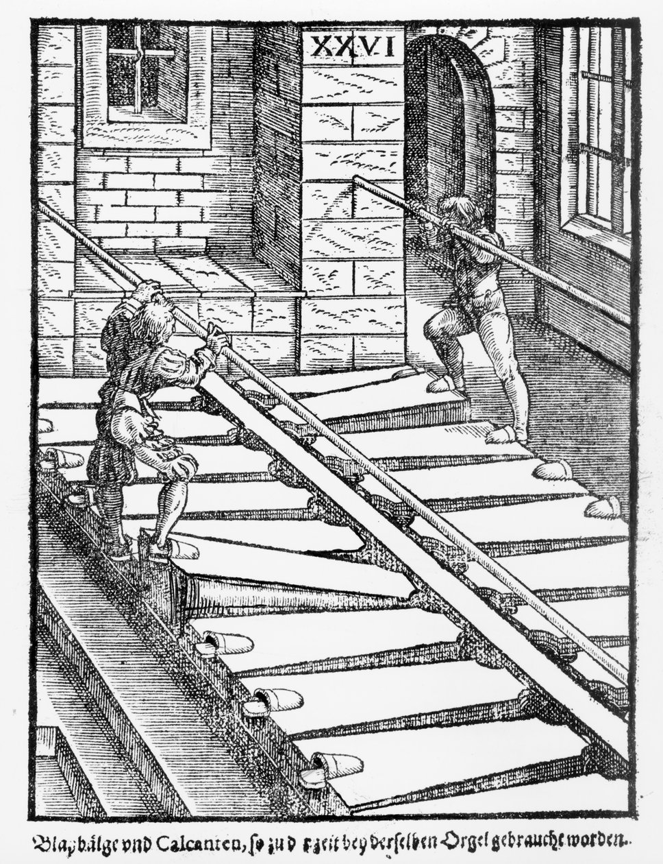 Urkupalkeet ja -puhaltimet Halberstadtin katedraalissa, Praetorius Syntagma Musicumista, pubista. vuonna 1619 tekijältä German School