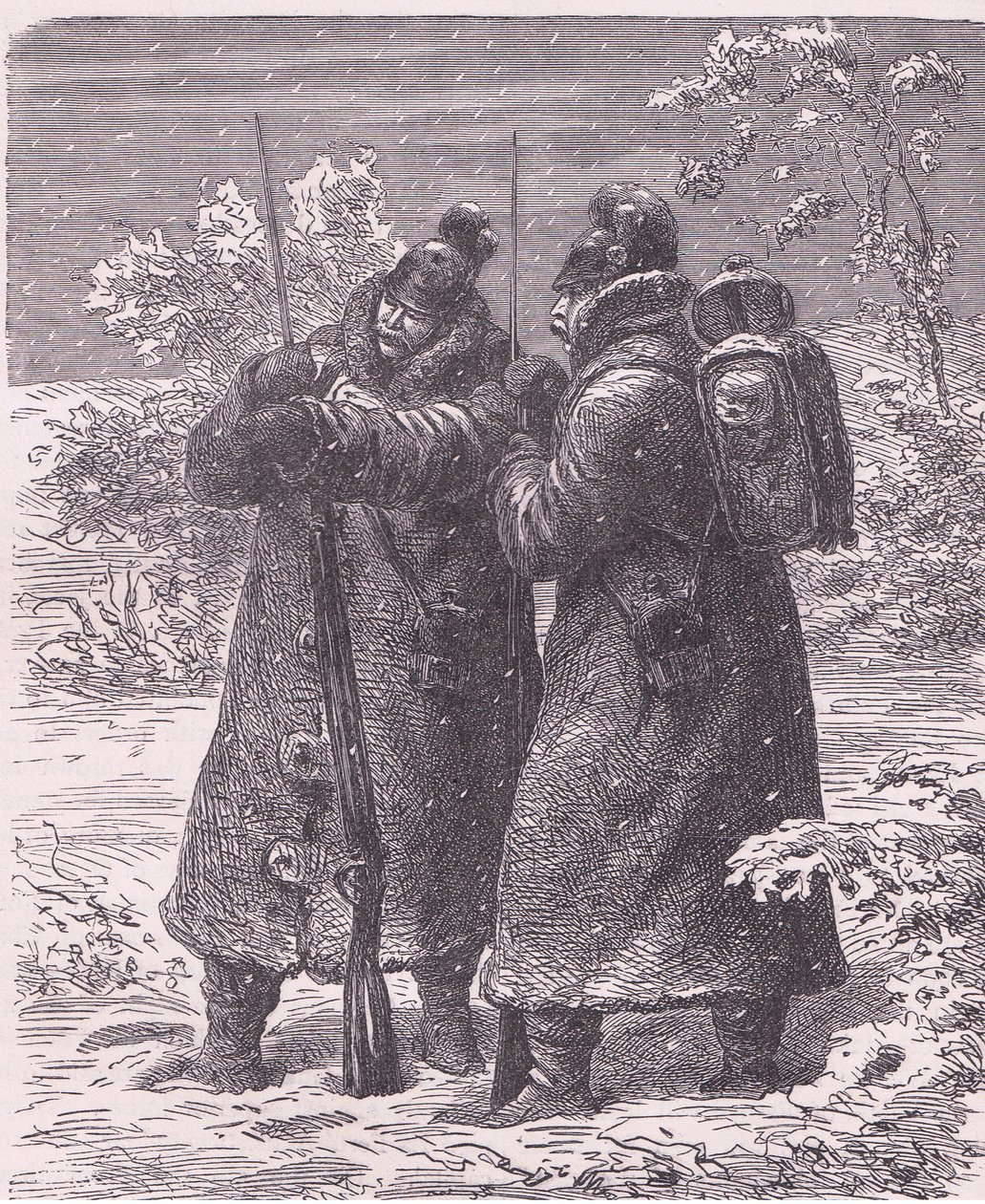 Outpost in the snow, Cassells History of the sodan Ranskan ja Saksan välillä, julkaisija Cassell and Company Limited, n. 1890 (litho) tekijältä German School