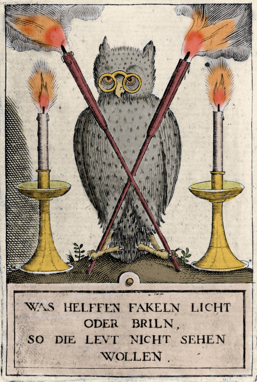 Pöllö lasilla, viisauden symboli. Kaiverrus "Amphitheatrum sapientiae aeternae". (Iankaikkisen viisauden amfiteatteri) (Hamburg: n.n. tekijältä German School