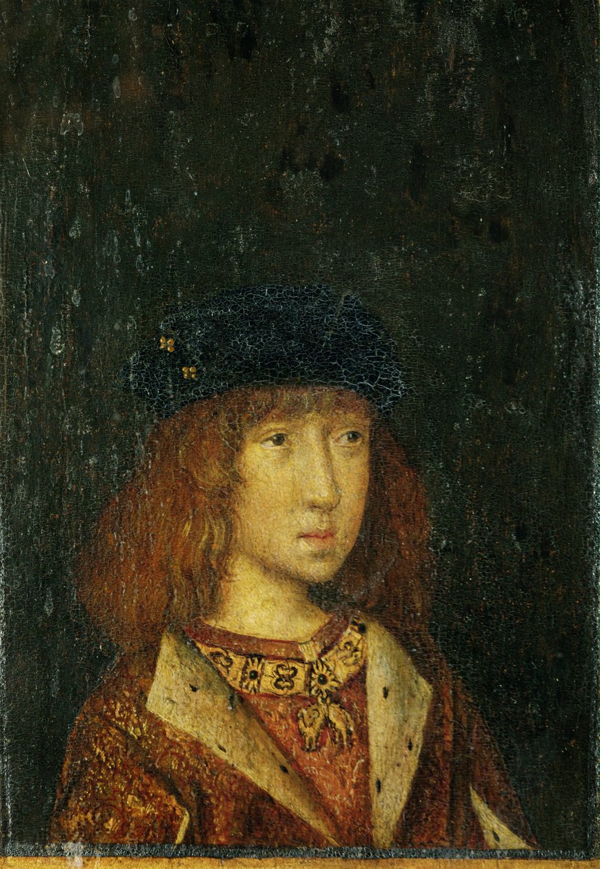Philipp der Schoene, Espanjan kuningas, 16-vuotias ... (maalaus puulle) tekijältä German School