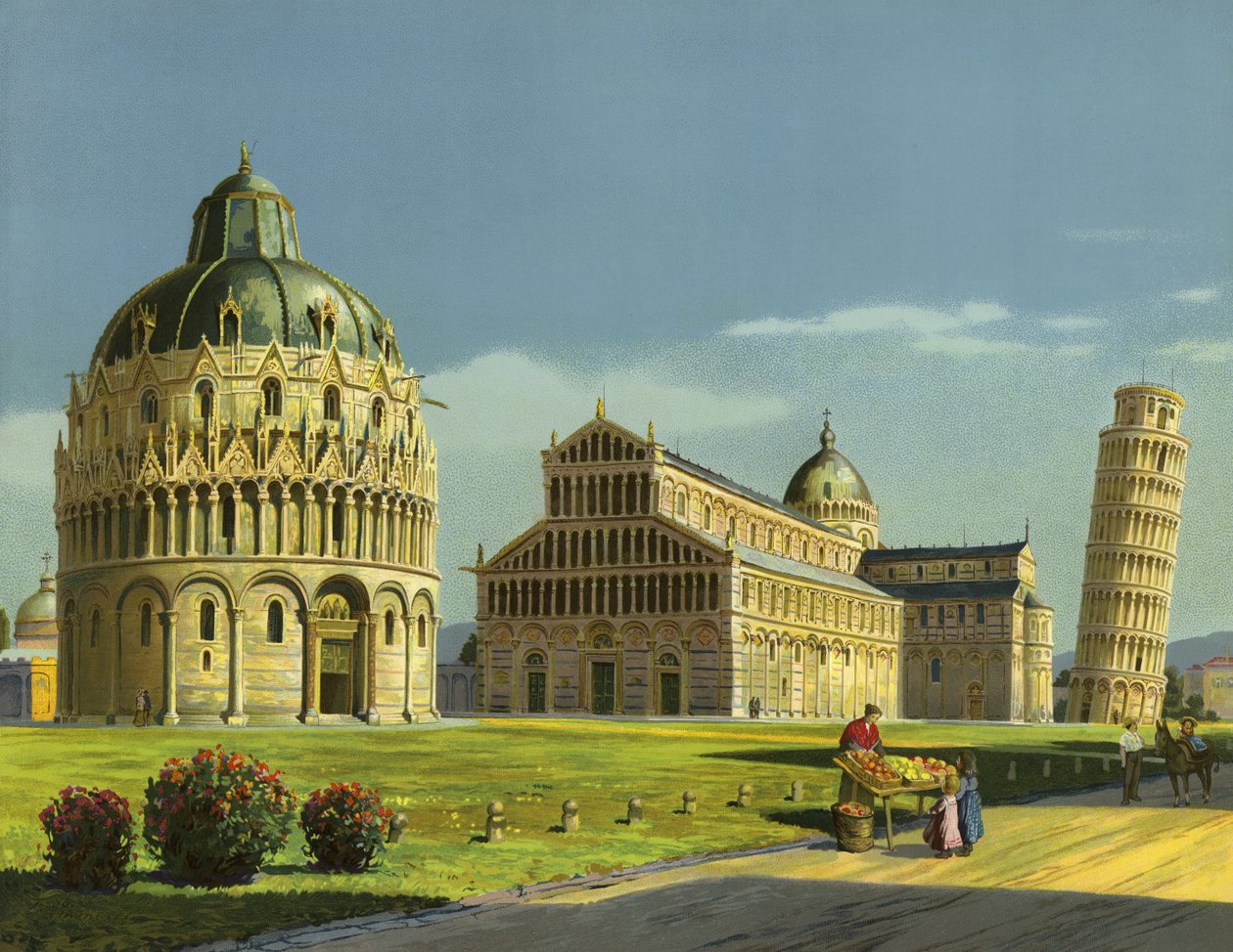 Pisa, kastekirkko, katedraali, kalteva torni (kromoliitti) tekijältä German School