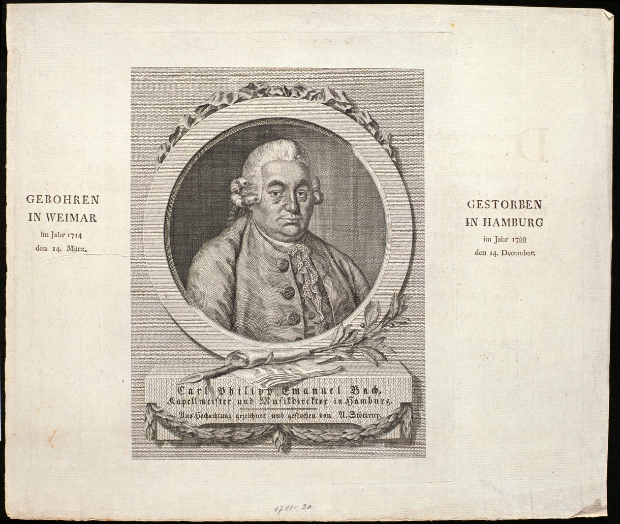 C. D. Krohnin kaivertama Carl Philipp Emanuel Bachin (1714-88) muotokuva, 1788 tekijältä German School