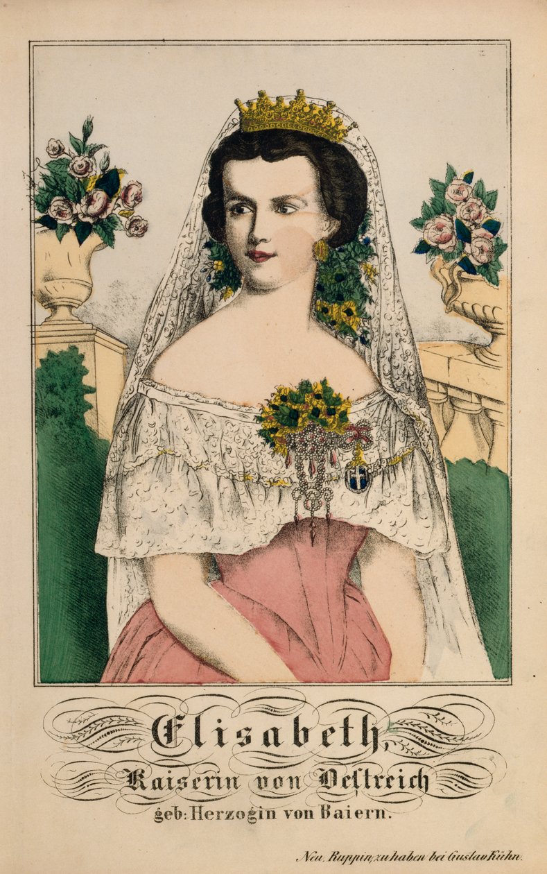 Baijerin Elisabetin, Itävallan keisarinna, muotokuva Neuruppiner Bilderbogenista, 1860 tekijältä German School