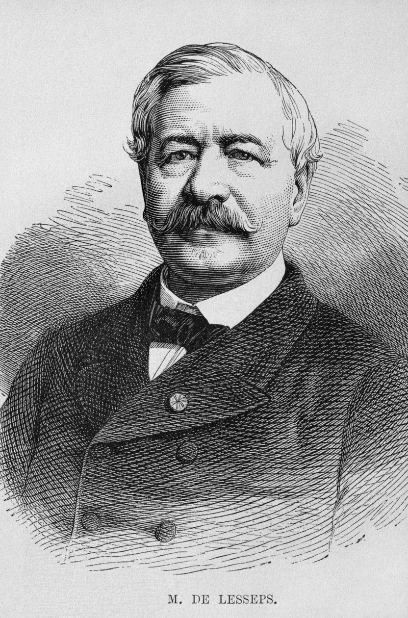 Muotokuva Ferdinand Marie de Lessepsistä (1805-94), Georg Moritz Ebersin LEgypte (1837-98), 1881 (bw-kaiverrus) tekijältä German School