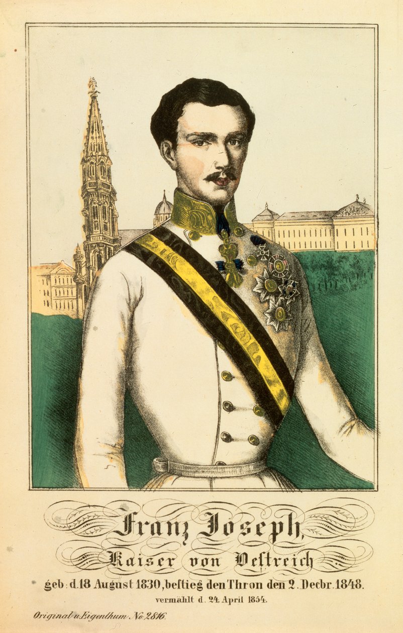 Itävallan keisarin Franz Joseph I:n muotokuva Neuruppiner Bilderbogenista, 1854 tekijältä German School