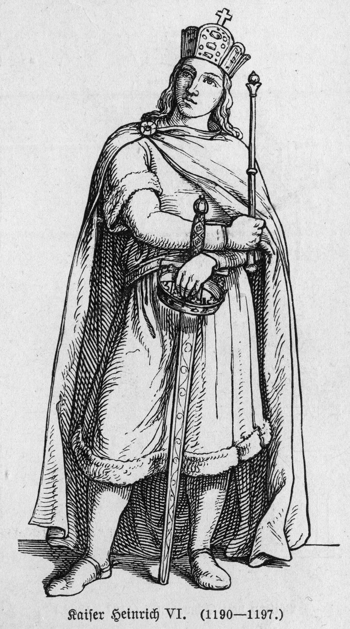 Henry IV:n muotokuva, joka tunnetaan nimellä Le Severe tai Le Cruel (1165-1197), Saksan kuningas. Kaiverrus "" Kaiser, Konig und Papft" - kirjoittaja Richard Roth tekijältä German School