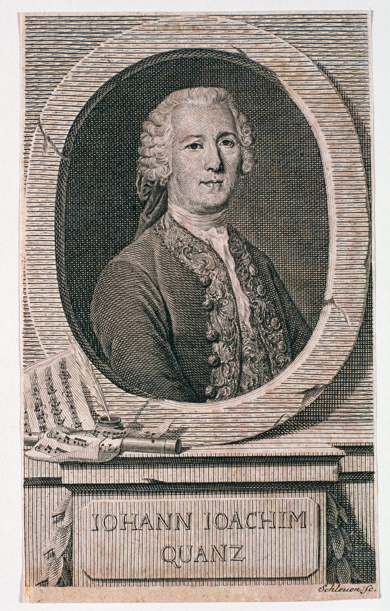 Johann Joachim Quantzin (1697-1773) muotokuva Johann Schleuenin kaivertama (fl.1740-74) tekijältä German School