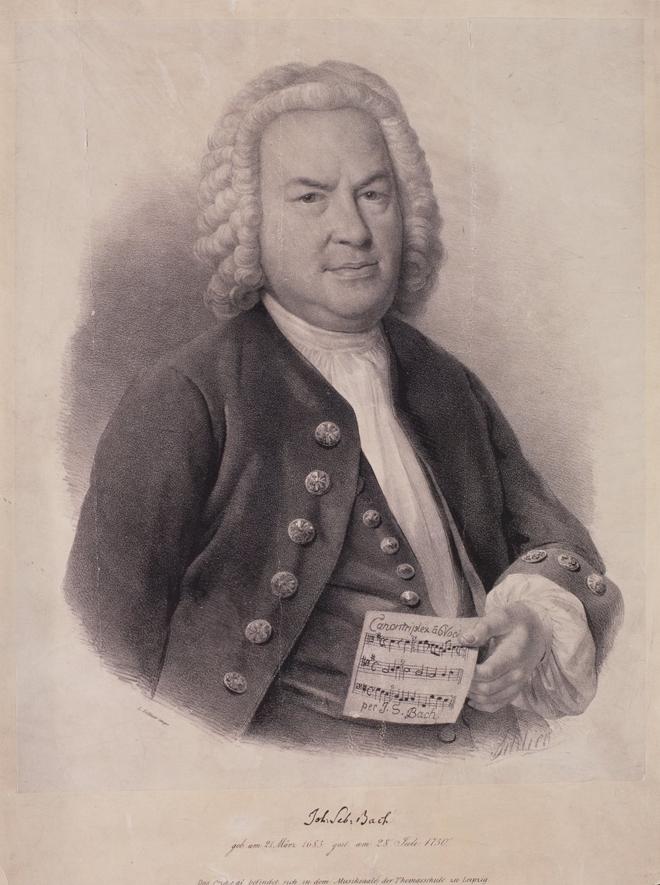 Johann Sebastian Bachin (1685-1750) muotokuva, jonka kaiverrus F.G. Schlick, 1840 tekijältä German School