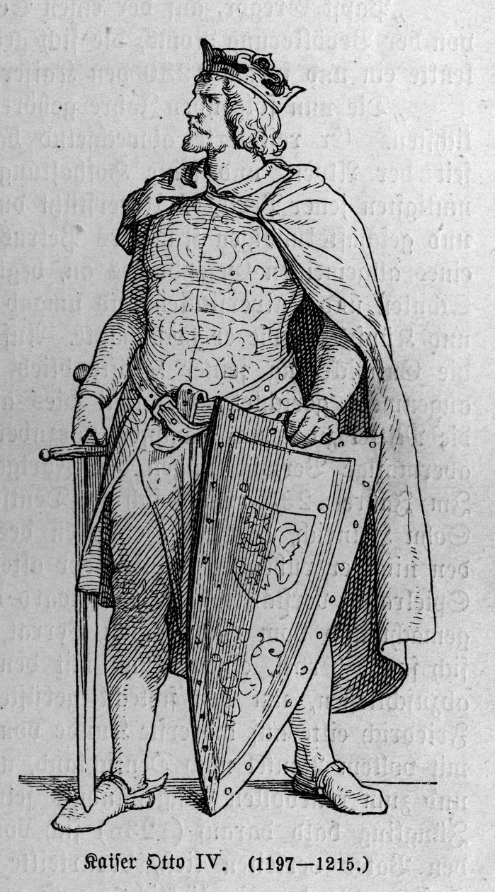 Otton Brunswickin (1174/1182-1218), Saksan Rooman keisarin ja Italian kuninkaan muotokuva. Kaiverrus "" Kaiser, Konig und Papft" - kirjoittaja Richard Roth tekijältä German School