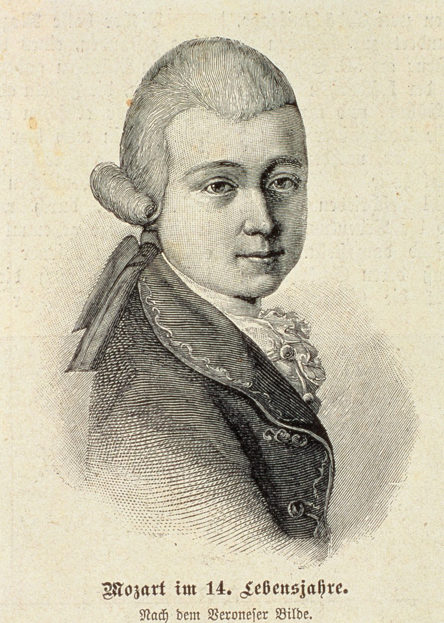 Wolfgang Amadeus Mozartin (1756-91) muotokuva tekijältä German School